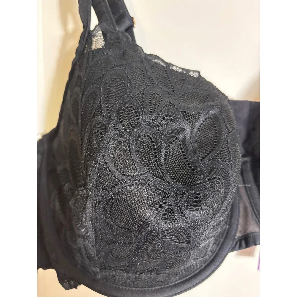 Savage X Fenty Black‎ Floral Lace Lightly Lined Balconette Bra Size 44DD